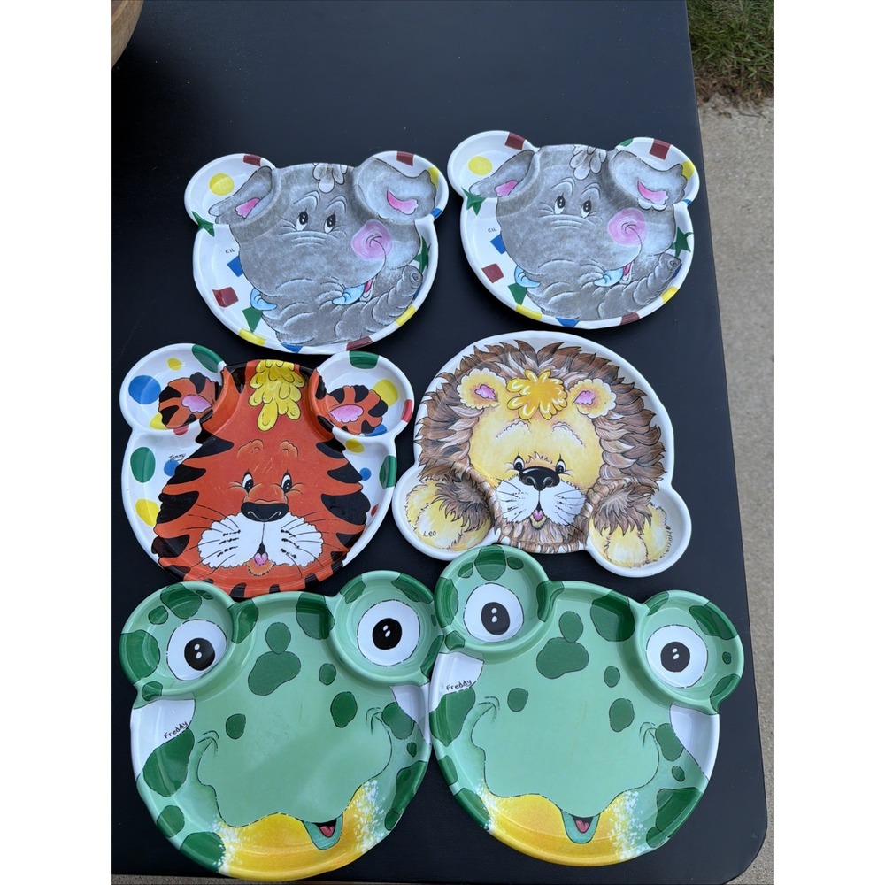 Hefty Zoo Pals Promo Hard Plastic Reusable Plates Leo Tommy Ell Freddy Vtg Lot 6